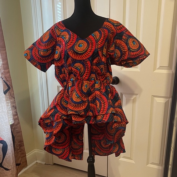 Tops - African print peplum style blouse
